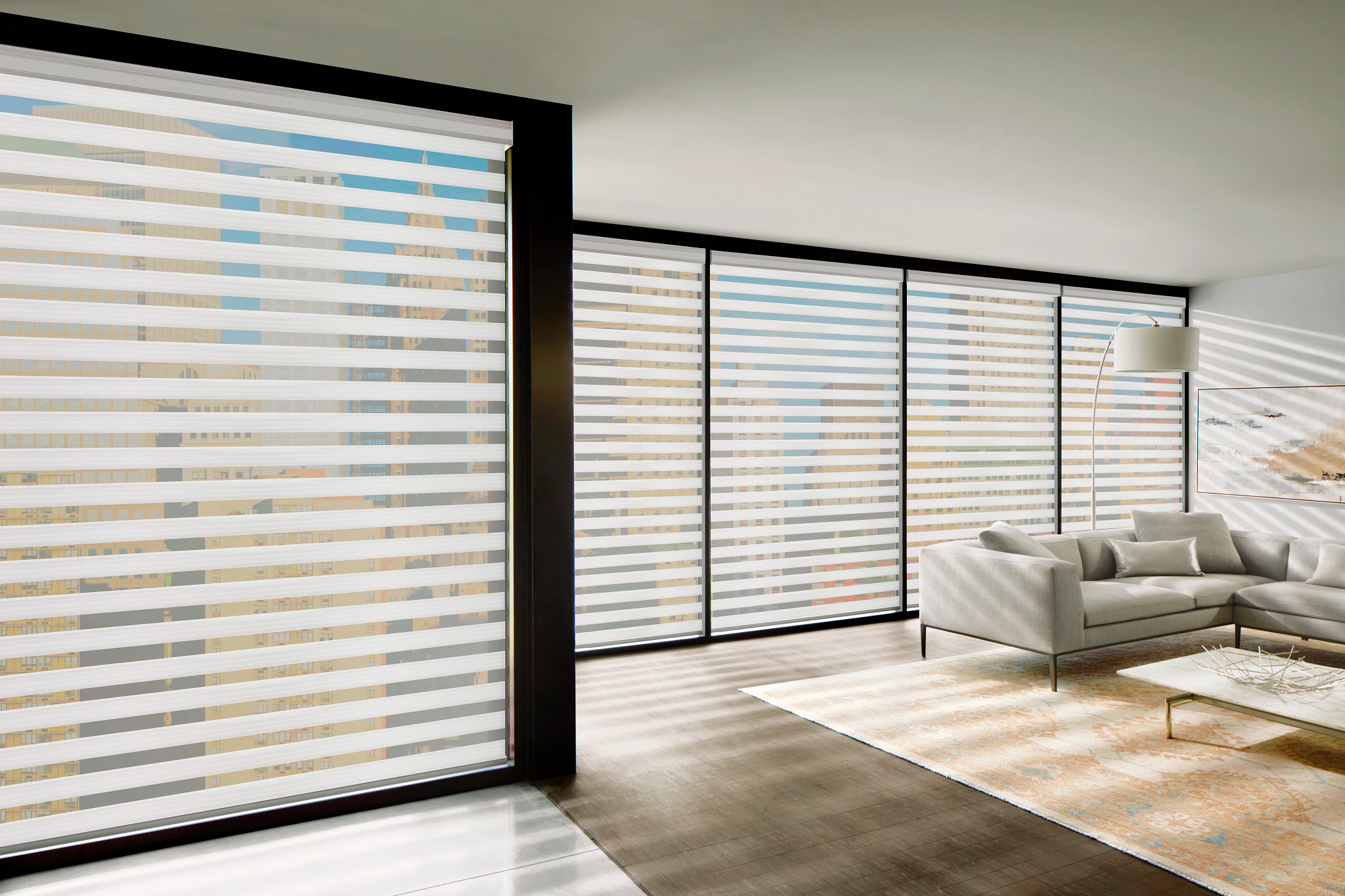 banded shades living room