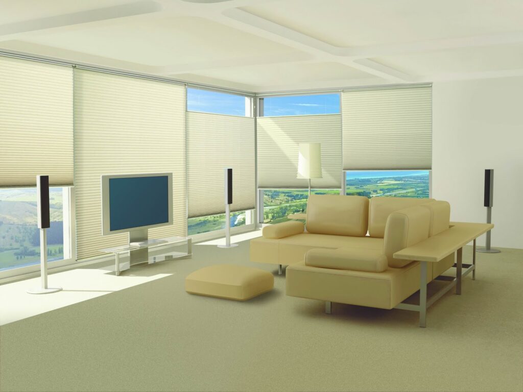 Honeycomb shades living room
