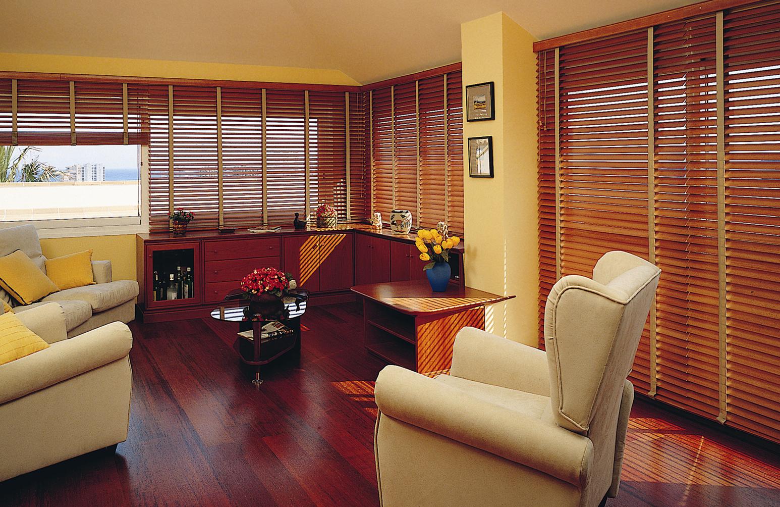 wood blinds living room